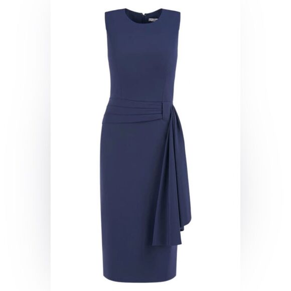 Kay Unger Raven Draped Sheath Midi Dress - Picture 15 of 16